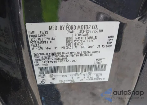 2014 Ford F-150 Xlt from USA, damaged, VIN 1FTFW1EF9EFA10297